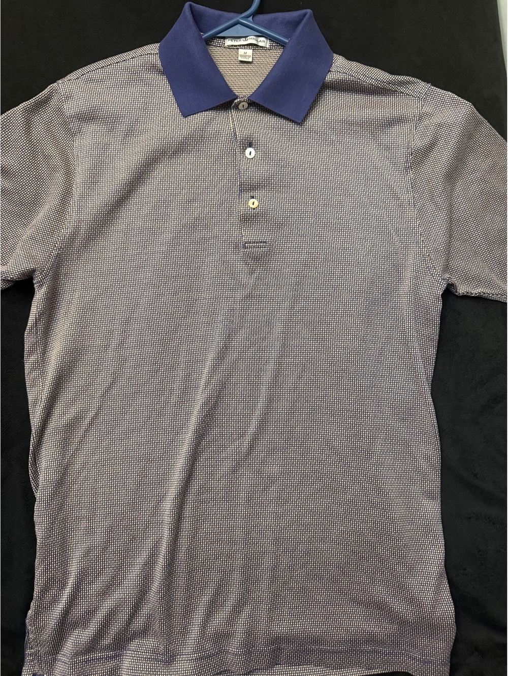 Peter Millar Men's Medium Cotton Polo Shirt with Blue Collar